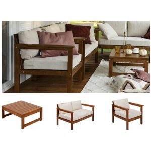 Impact Furniture - Garden Lounge Set Sofa Armchair Chair Table Wooden Furniture Cream Cushion Cozy - Forest Brown Frame/Cream Lily Petals