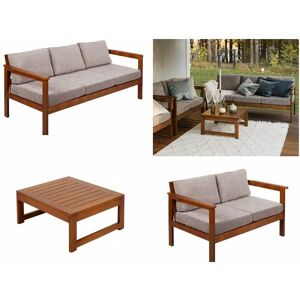 IMPACT FURNITURE Garden Sofa Set 3 + 2 Seater Wooden Table Outdoor Furniture Beige Cushion Cozy - Forest Brown Frame/Natural Beige