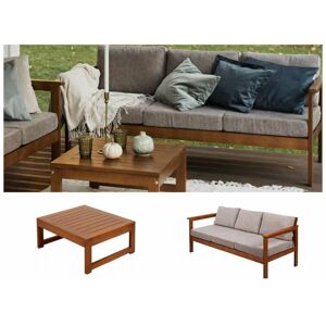 Impact Furniture - Garden Sofa Set 3 Seater & Table Wooden Outdoor Furniture Beige Cushion Cozy - Forest Brown Frame/Natural Beige