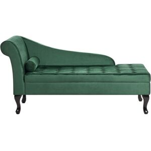 BELIANI Glam Left Hand Chaise Lounge with Storage Velvet Upholstery Black Legs Dark Green Pessac - Green