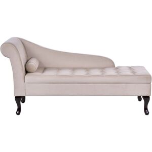 BELIANI Glam Left Hand Chaise Lounge with Storage Velvet Upholstery Black Legs Light Beige Pessac - Beige