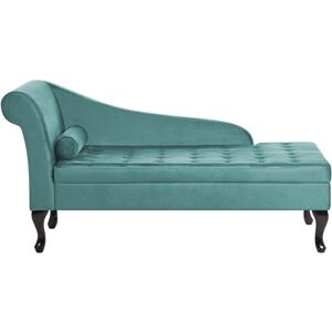 Beliani - Glam Left Hand Chaise Lounge with Storage Velvet Upholstery Black Legs Teal Pessac - Blue