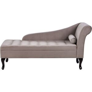 BELIANI Glam Right Hand Chaise Lounge with Storage Velvet Upholstery Black Legs Taupe Pessac - Beige