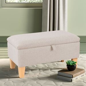 LIVINGANDHOME 71CM Linen Storage Organizer Ottoman Footstool, Beige