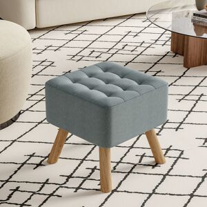 Livingandhome - 40CM Square Linen Thick Rest Padded Footstool Wooden Legs, Grey