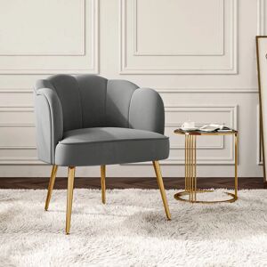 Warmiehomy - Grey Frosted Velvet Armchair Backrest with Golden Metal Legs