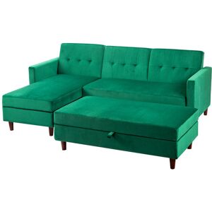 ROOMEE Green Upholstered Reversible Corner Sofa Bed with Storage Chaise and Ottoman Bench - green