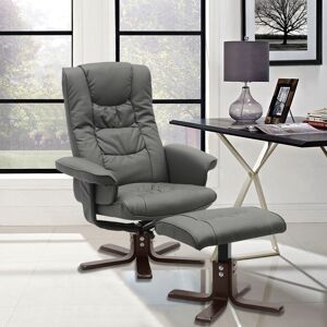 Warmiehomy - Grey Upholstered Swivel Recliner Chair with Ottoman