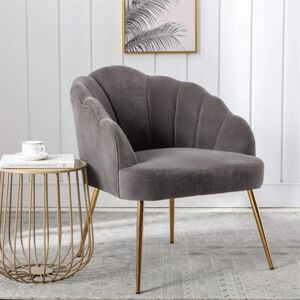 VALERIE Grey Velvet Scallop Accent Chair Wing Back Armchair Occasional Sofa Gold Legs - Grey