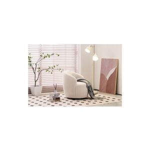 GROOFOO Fabric Swivel Accent Armchair Barrel Chair With Black Powder Coating Metal Ring,Ivory White