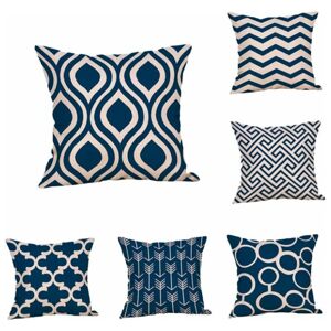 Groofoo - Set of 6 Geometric Cushion Covers 45 x 45 cm, Art Deco Linen Throw Pillow Covers for Outdoor Furniture Garden Living Room Sofa Farmhouse