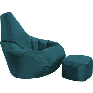 Veeva - High Back Bean Bag and Footstool Combo - 113cm x 50cm, Indoor Outdoor Water Resistant Chair - Teal