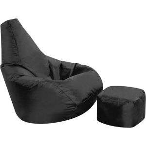 Veeva - High Back Bean Bag and Footstool Combo - 113cm x 50cm, Indoor Outdoor Water Resistant Chair - Black