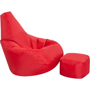 VEEVA High Back Bean Bag and Footstool Combo - 113cm x 50cm, Indoor Outdoor Water Resistant Chair - Red