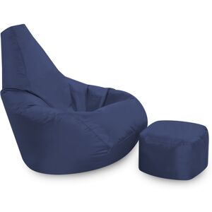 Veeva - High Back Bean Bag and Footstool Combo - 113cm x 50cm, Indoor Outdoor Water Resistant Chair - Navy Blue