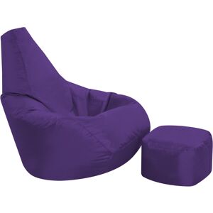 Veeva - High Back Bean Bag and Footstool Combo - 113cm x 50cm, Indoor Outdoor Water Resistant Chair - Purple