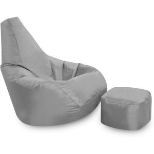 VEEVA High Back Bean Bag and Footstool Combo - 113cm x 50cm, Indoor Outdoor Water Resistant Chair - Grey