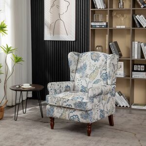 FURNITURE ONE High Wingback Armchair Chair Fireside - Fabric Blue - Fabric Blue