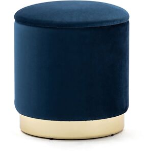 HNN Home 37cm Round Velvet Ottoman Storage Box With Lid, Pouffe Seat Chair, Living Room Footstool, Bedroom Dressing Stool With Gold Plating Base (Dark