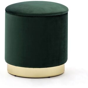 HNN Home 37cm round velvet storage ottoman foot rest, upholstered footstool/stool with gold plating base and removeable lid, children toy box,