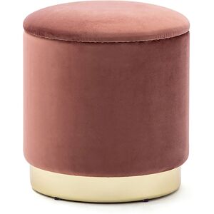 HNN Home 37cm Round Velvet Ottoman Storage Box With Lid, Pouffe Seat Chair, Living Room Footstool, Bedroom Dresing Stool With Gold Plating Base (Pink)