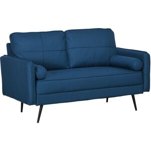 HOMCOM 2 Seater Sofa 143cm Modern Fabric Couch Back Cushions and Pillows, Blue - Blue