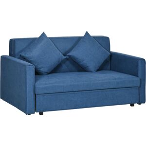 HOMCOM Convertible 2 Seater Sofa Bed with 2 Cushions Storage for Living Room Blue - Blue