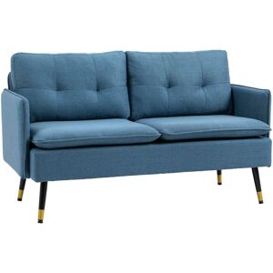 Modern Upholstered Two Seater Sofa for Bedroom Living Room Dark Blue - Blue - Homcom