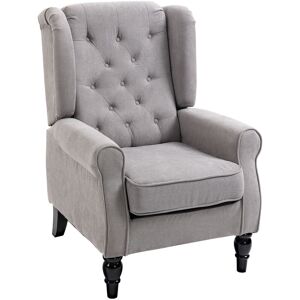 Homcom - Accent Armchair Home Furniture Retro Tufted Club Wood Fabric Grey - Grey