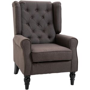 Homcom - Accent Armchair Home Furniture Retro Tufted Club Wood Fabric Brown - Brown