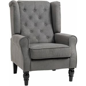 Homcom - Accent Armchair Home Furniture Retro Tufted Club Wood Fabric Dark Grey - Dark Grey