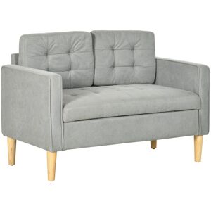 Homcom - Compact Loveseat Sofa 2 Seater Sofa with Storage and Wood Legs Light Grey - Light Grey