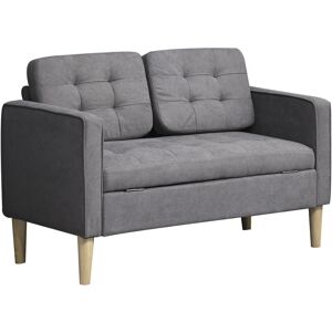 Homcom - Compact Loveseat Sofa 2 Seater Sofa with Storage and Wood Legs Grey - Grey