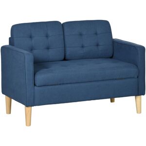 Homcom - Compact Loveseat Sofa 2 Seater Sofa with Storage and Wood Legs Blue - Blue