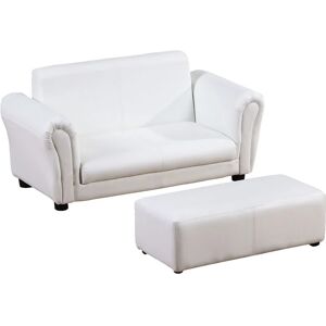 HOMCOM Kids Twin Sofa 2 Seater Toddler Chair Double Seat Armchair w/ Footstool White - White