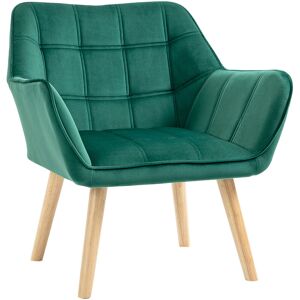 Luxe Velvet-Feel Accent Chair w/ Wide Arms Slanted Back Wood Legs Green - Green - Homcom