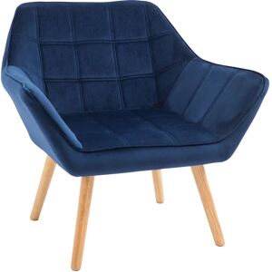 Luxe Velvet-Feel Accent Chair w/ Wide Arms Slanted Back Wood Legs Blue - Blue - Homcom