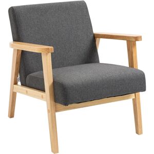 Modern Fabric Accent Chair with Rubber Wood Legs Padded Cushion Grey - Dark Grey - Homcom