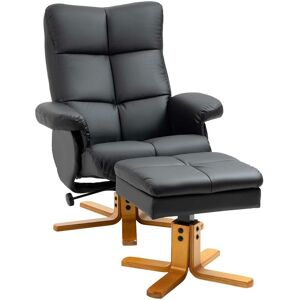 Homcom - Recliner Chair and Footstool pu Leather Wooden Base Black - Black