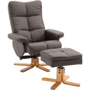 Recliner Chair and Footstool pu Leather Wooden Base Brown - Brown - Homcom