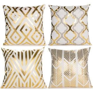 XUIGORT Home Decorative Set of 4 Throw Pillow Covers Gold Foil Pillow Covers 18 ×18 Inch Geometric Square Cushion Covers Decor Couch Sofa Bedroom(White and