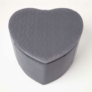 Homescapes - Arundel Heart-Shaped Velvet Footstool with Storage, Grey - Grey