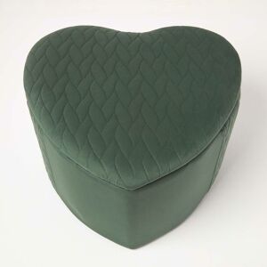 Homescapes - Arundel Heart-Shaped Velvet Footstool with Storage, Emerald - Emerald