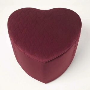 HOMESCAPES Arundel Heart-Shaped Velvet Footstool with Storage, Red - Red