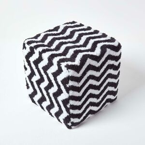 Homescapes - Black and White Chevron Cube Pouffe Tufted Cotton 36 x 36 x 38 cm - Black & White - Black & White - Black & White