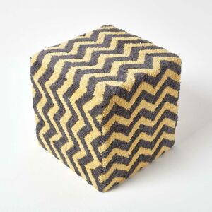 Homescapes - Grey and Yellow Chevron Cube Pouffe Tufted Cotton 36 x 36 x 38 cm - Grey & Yellow - Grey & Yellow - Grey & Yellow