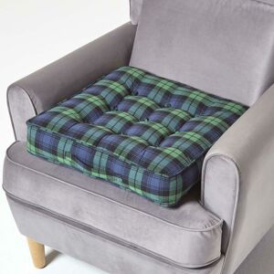 Homescapes - Black Watch Tartan Cotton Armchair Booster Cushion - Green