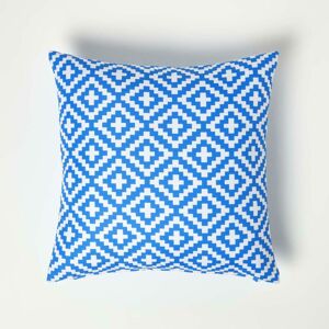 Blue Geometric Outdoor Cushion 45 x 45 cm - Blue - Homescapes