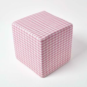 Homescapes - Pink Gingham Check Cotton Cube Pouffe 36 x 36 x 38 cm - Pink