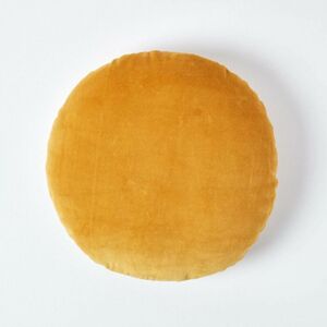 Mustard Velvet Cushion, 40 cm Round - Yellow - Homescapes